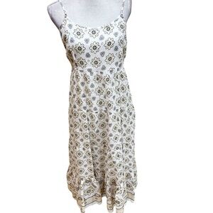 Magaschoni White & Black floral Maxi linen lined sun Dress size small